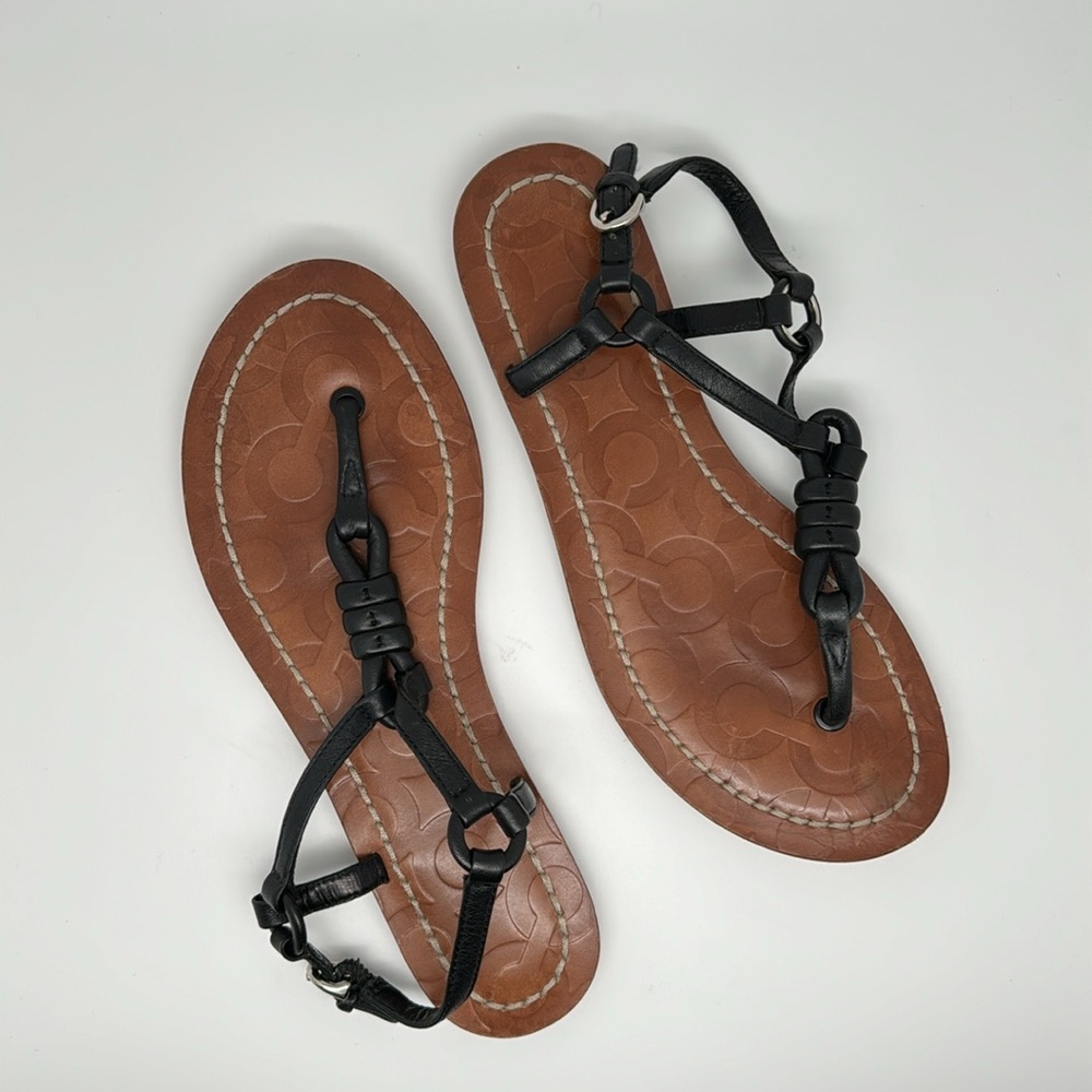 Coach Sawyer Soft Nappa Black Leather Slingback Thong Flats Sandals‎ Size 6B